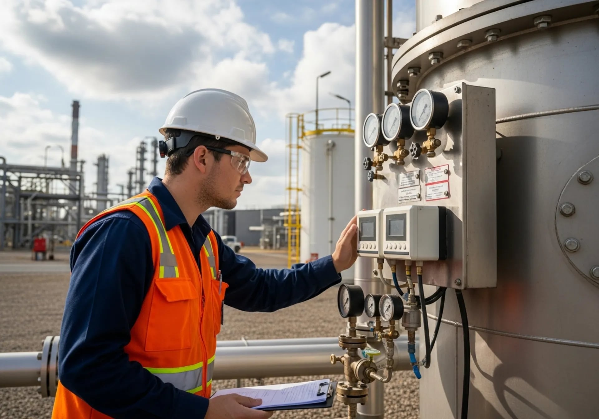 Falcon Environmental Solutions technician servicing pollution control equipment on site